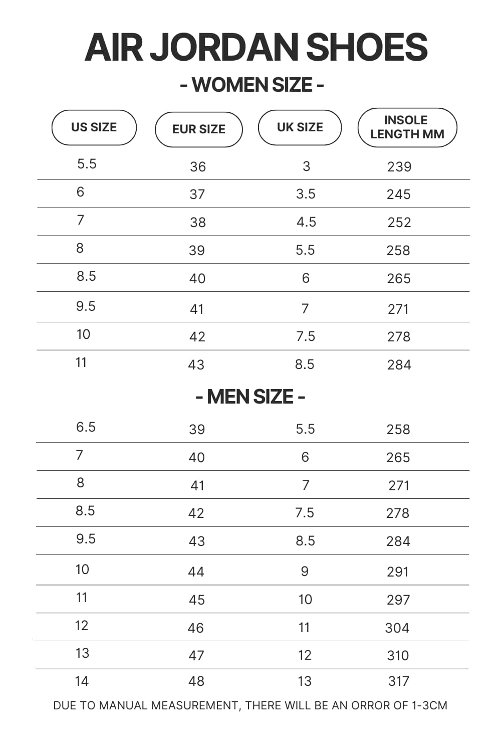 Air Jordan Shoes Size Chart - Avatar The Last Airbender Store
