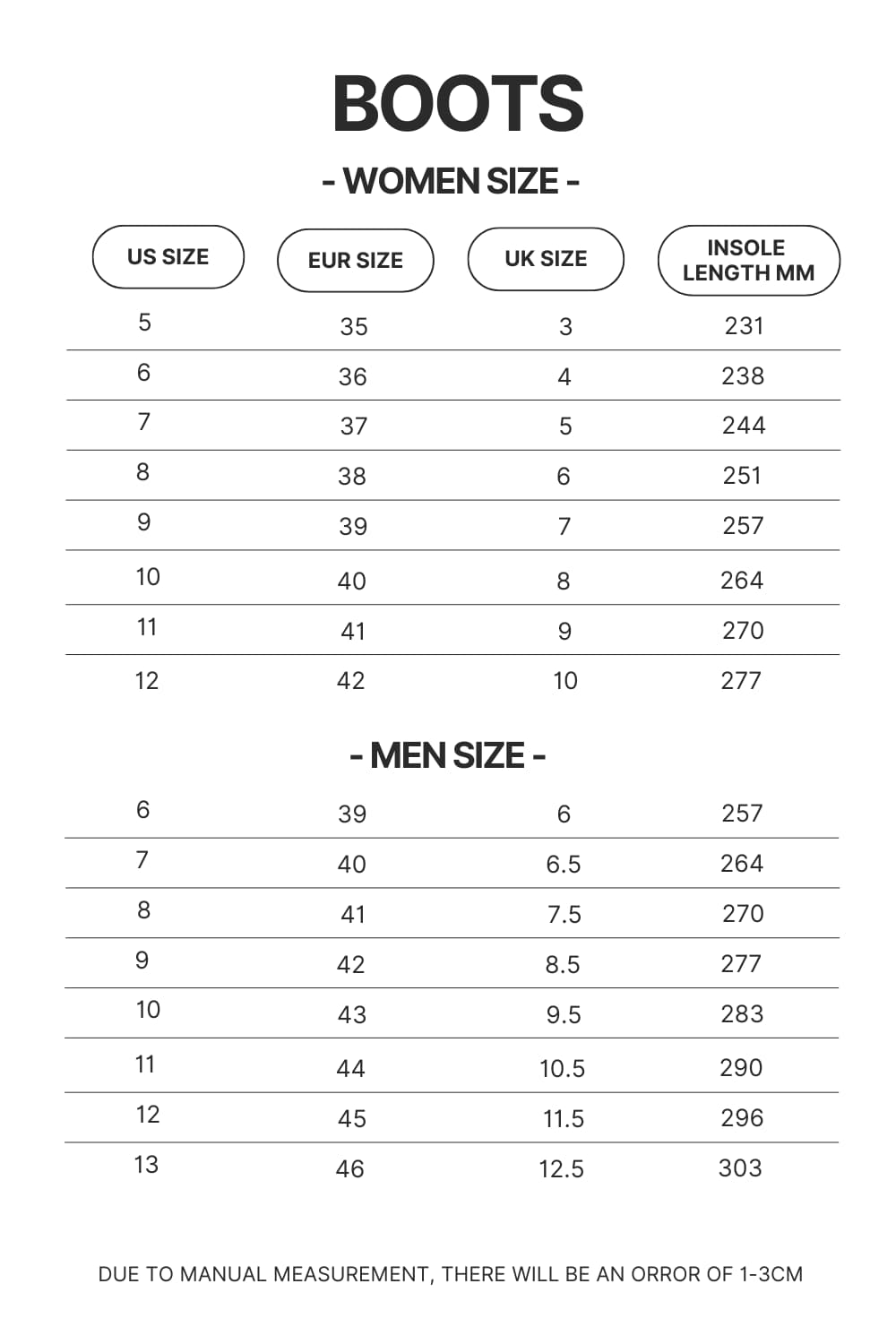 Boots Size Chart - Avatar The Last Airbender Store